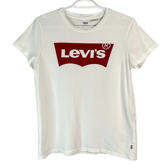 LEVIS White Red Tab Graphic Logo Crewneck T-Shirt Short Sleeve Cotton M - Picture 2 of 11